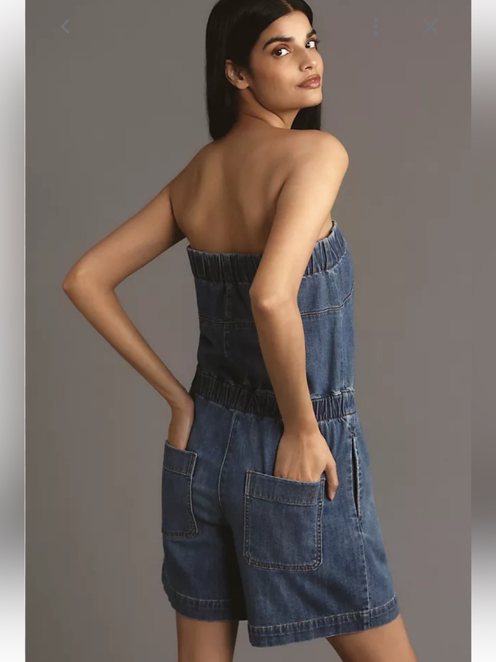 NWT retail $128 size M #Anthropologie. “Strapless Button-Front Denim Romper” - Picture 2 of 7